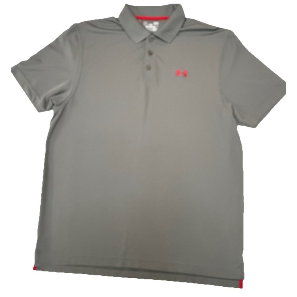 Under Armour HeatGear Polo Shirt Mens LG Gray Loose Fit Short Sleeve Golf Casual